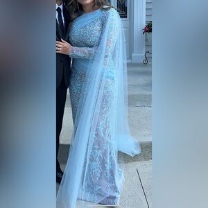 Elegant Blue Embroidered Dress